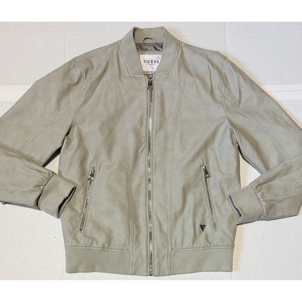 GUESS - Women's Gray Faux Leather Bomber Jacket -‎ Size Large